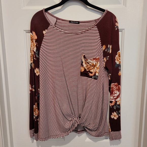 Pink Clover Tops - Pink Clover Rugby Top with Knotted Detail